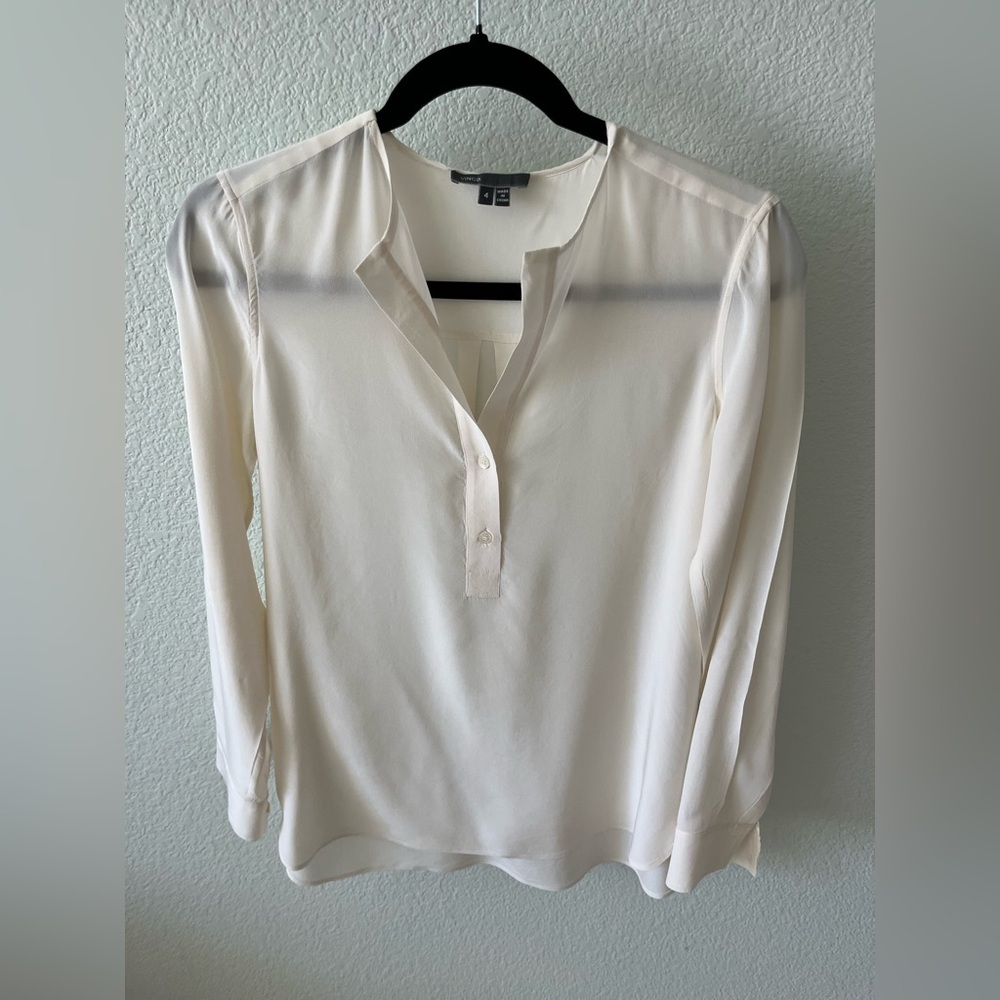Vince Cream Polo Collar Fitted Blouse